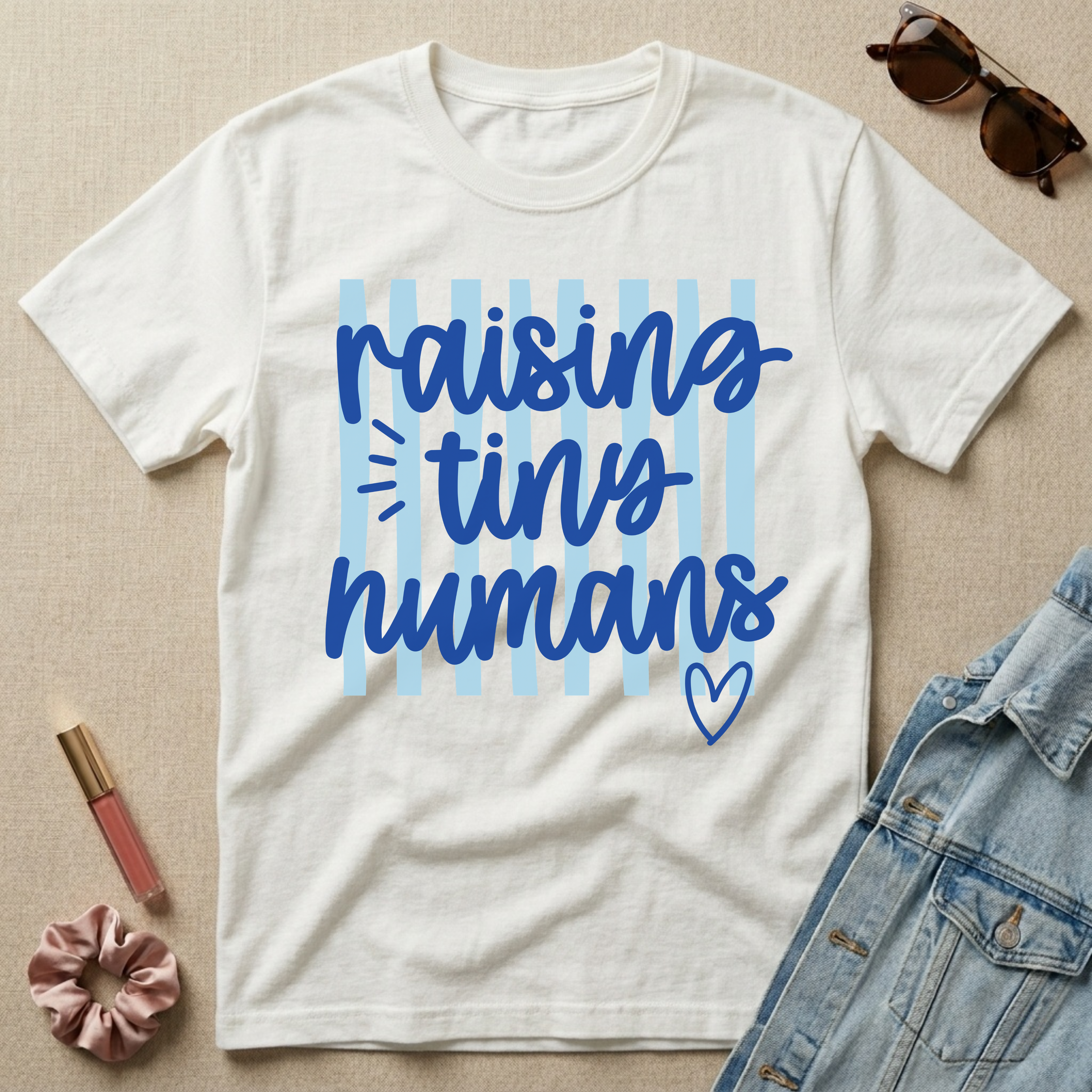 raising tiny humans (blue) t-shirt