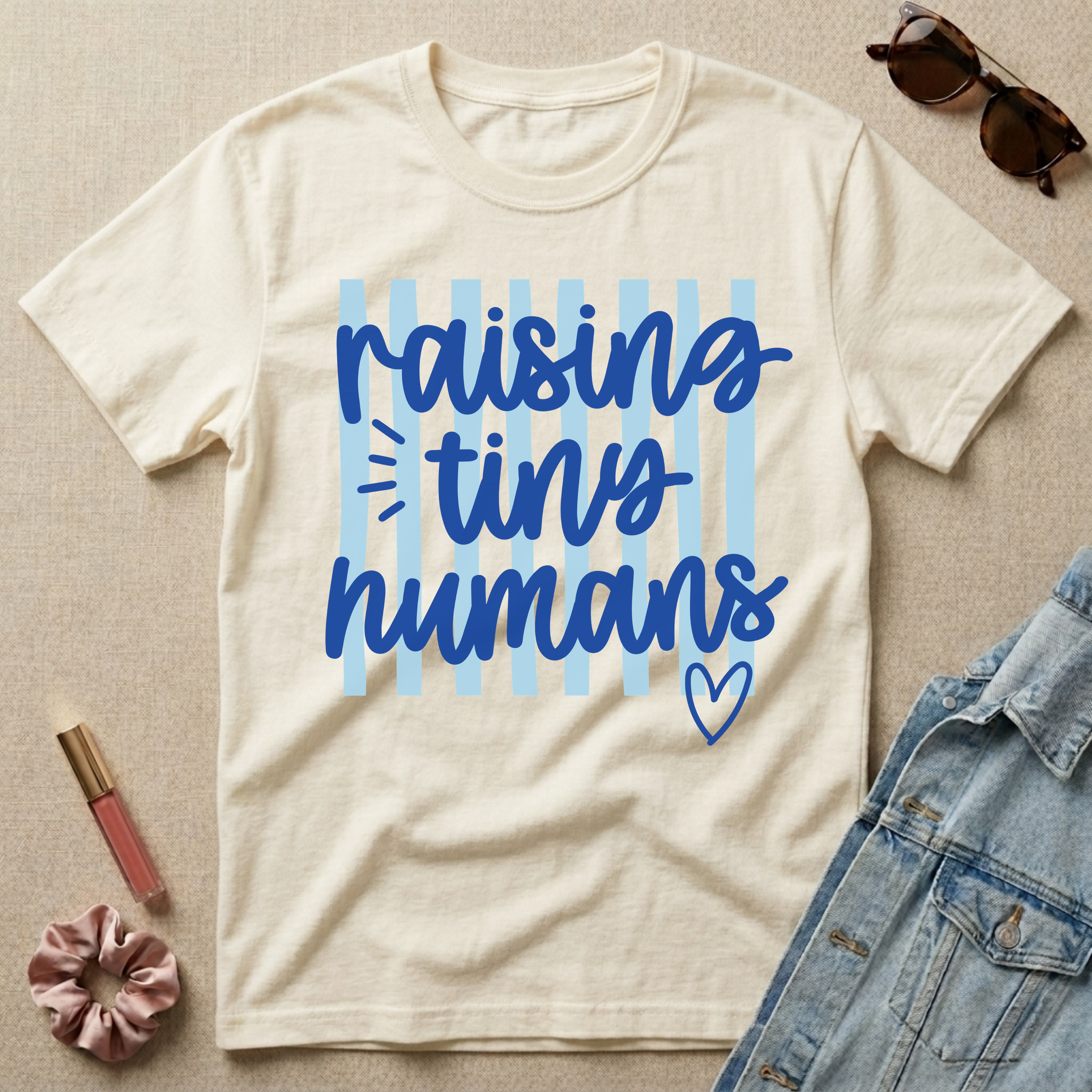 raising tiny humans (blue) t-shirt
